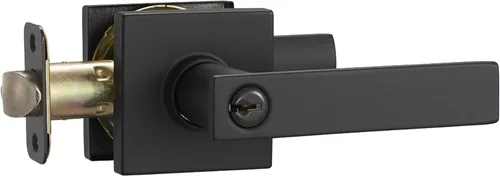 Vista 2 de Amazon Basics - Palanca de puerta contemporánea, modelo Stamford, entrada, color negro mate, paquete de 1
