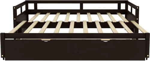 Vista 7 de Bellemave Sofá cama de madera con cama nido, marco extensible de cama individual a king, sofá cama de doble uso que ahorra espacio para dormitorio