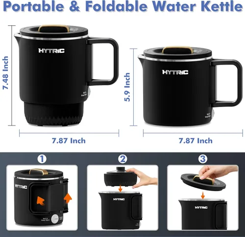 Vista 2 de HYTRIC Hervidor Eléctrico de Viaje, Hervidor Pequeño Plegable de 650ML, Hervidor de Agua Portátil con Control de Energía Dual, Hervidor de Acero