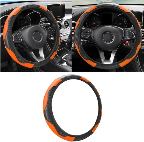 Vista 19 de Osilly Funda de volante de cuero PU de fibra de carbono de 15 pulgadas Negro