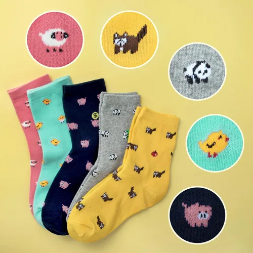 Vista 4 de 5 Pairs Womens Funny socks Cozy Cute Printed Patterned Fun Socks Novelty Cat Socks for Women Gifts