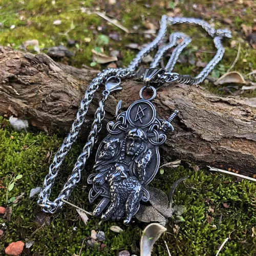 Vista 3 de GuoShuang Collar vikingo con panel nórdico de valquiria freya para hombre, regalo vikingo, joyería colgante vikinga de acero inoxidable, Acero