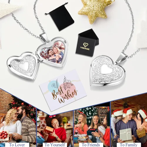 Vista 5 de Yimeraire - Collar con foto, dije personalizado con foto para hombres, para el Día del Padre, colgante medallón con recuerdo, para mujeres, collar