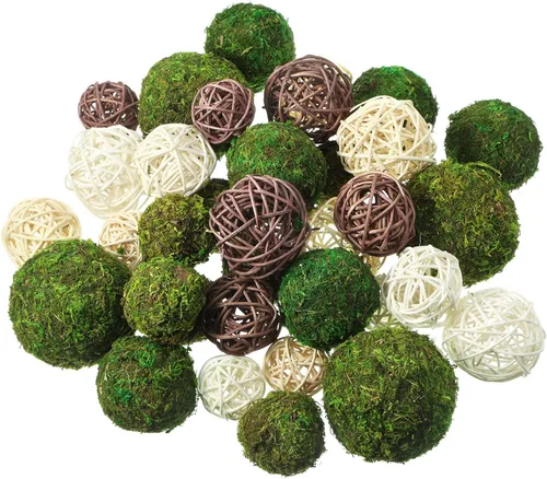 Vista 12 de Patelai 72 bolas decorativas de mimbre de ratán para jarrón, centro de mesa, tazones, relleno de orbes para primavera y verano, manualidades gris