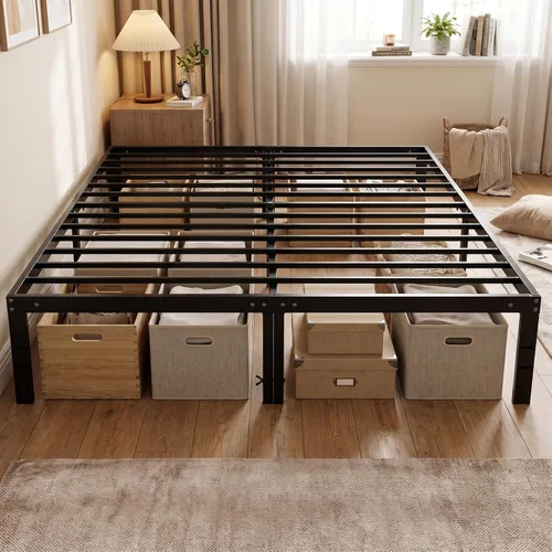 Vista 12 de Sweetcrispy - Marco de cama Queen con plataforma de listones de metal, 12 pulgadas negro (12 Inch Black)