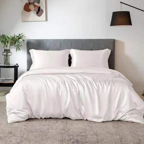 Vista 14 de THXSILK Juego de funda de edredón de seda de 4 piezas, sábanas de seda, juegos de cama de lujo, ultra suave, lavable a máquina, duradera, 100% seda
