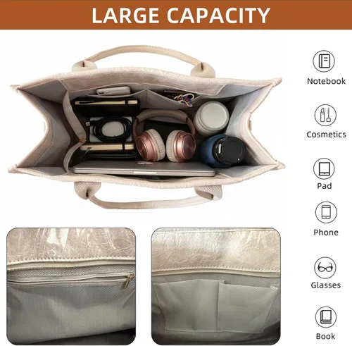Vista 6 de Bolsa de PVC para mujer, ligera, con compartimentos, bolsa de hombro para viajes, trabajo, gimnasio