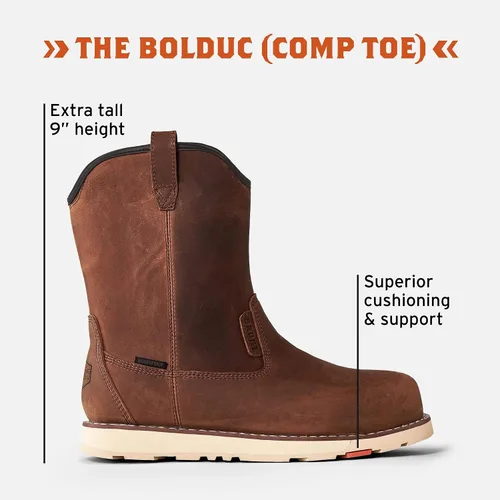 Vista 3 de BRUNT Bolduc (Punta Comp) - Marrón - Bota de Trabajo Wellington Impermeable de Cuña con Tiradores de 9" - Clasificación EH - Resistente a
