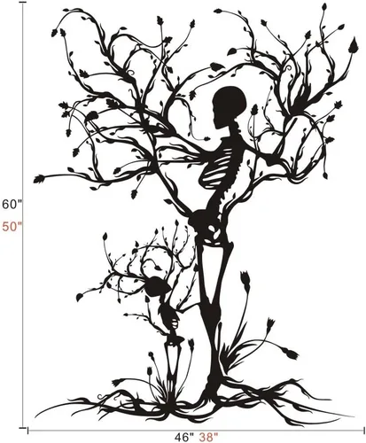 Vista 3 de Calcomanía gótica de pared para decoración de Halloween, diseño de esqueleto, árbol para sala de estar (grande, negro)