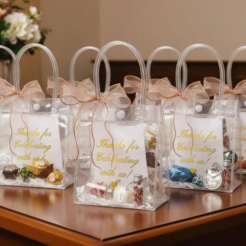 Vista 8 de Henoyso 50 bolsas de regalo transparentes, bolsa de PVC de agradecimiento