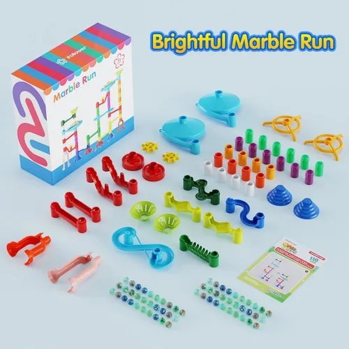 Vista 4 de Ifollower Kit de carrera de mármol, 110 piezas de juego de laberinto de mármol, juguetes de construcción para niños, juego de carreras de pista