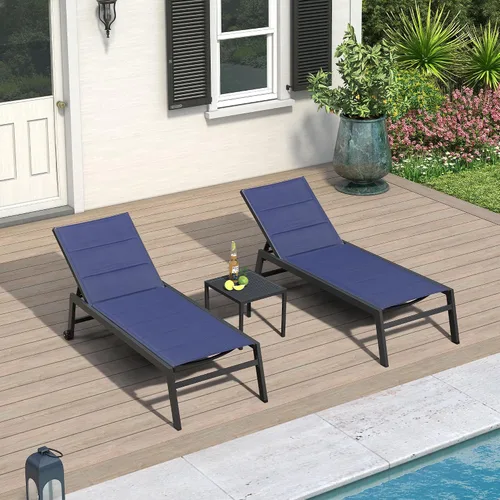 Vista 14 de PURPLE LEAF Juego de 2 tumbonas de aluminio para patio al aire libre con ruedas y mesa auxiliar, tumbona de piscina para jardín al aire libre, junto