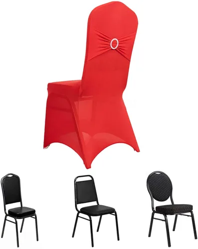 Vista 28 de Efavormart - Funda para silla de banquete de elastano beige con banda de hebilla de diamantes de imitación plateados, funda elástica para silla