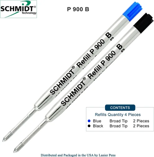 Vista 2 de Schmidt P900 - Recambio de bolígrafo estilo Parker, negro, azul, punta ancha de 0.039 in, paquete de 4