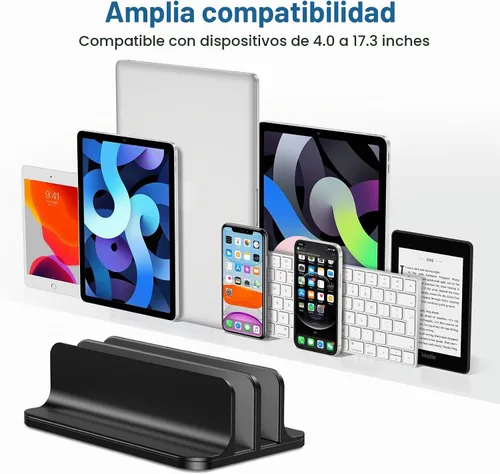 Vista 3 de OMOTON Soporte vertical para computadora portátil [versión doble actualizada], soporte de escritorio de aluminio para Mac Book con base ajustable