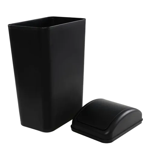 Vista 3 de Cubo de basura de plástico con tapa, 1 paquete de basura delgado, 3.5 galones, color negro