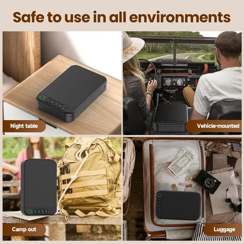 Vista 6 de Caja fuerte para armas, caja fuerte portátil de pistola pequeña con control de APP mejorado, estuche de viaje, cajas fuertes biométricas para armas