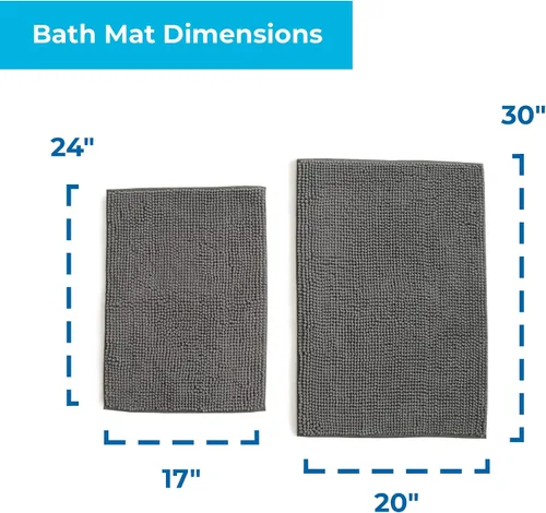 Vista 2 de Linenspa Juego de 2 tapetes de baño de felpilla, antideslizantes, absorbentes de agua, de secado rápido, lavables a máquina, alfombras de baño