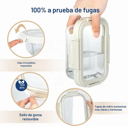 Vista 2 de Miibox Recipientes para preparación de comidas con tapas de vidrio exclusivas, recipientes de almacenamiento de vidrio con tapas, sin BPA, loncheras