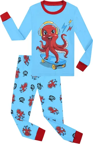 Vista 2 de Benaive Pijama para niños, pijama de algodón para niño, conjunto de pantalones de 4 piezas para niños