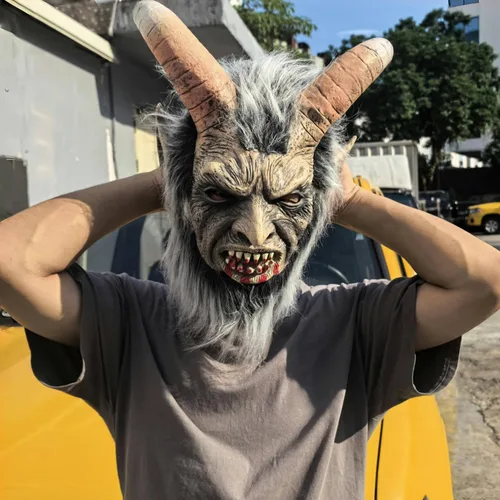 Vista 6 de Máscara de demonio de cabra para adultos, disfraz de terror de látex