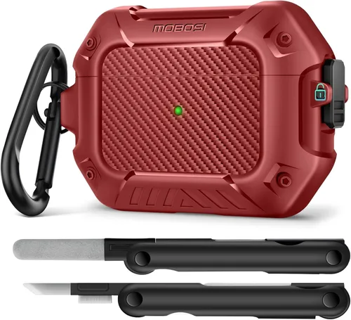 Vista 22 de MOBOSI Funda para Airpods Pro 2, compatible con AirPods Pro de 2ª/1ª generación con bloqueo, llavero y kit de limpieza, carcasa rígida protectora a