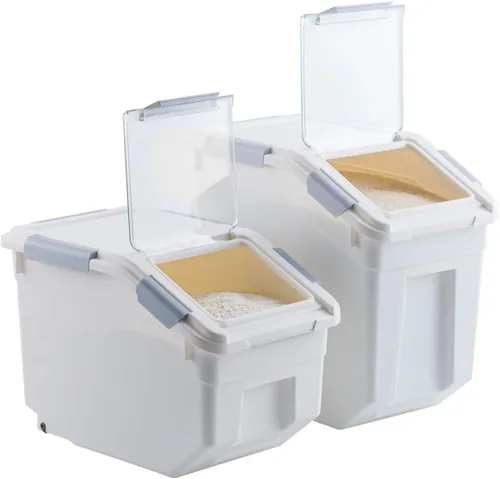 Vista 5 de LISM Paquete de 2 recipientes de almacenamiento de alimentos para perros con cuchara, contenedor hermético grande para alimentos para perros