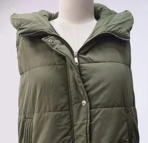 Vista 5 de Avilego Chaleco largo con capucha para mujer, con cierre completo, sin mangas, acolchado, chaqueta de moda