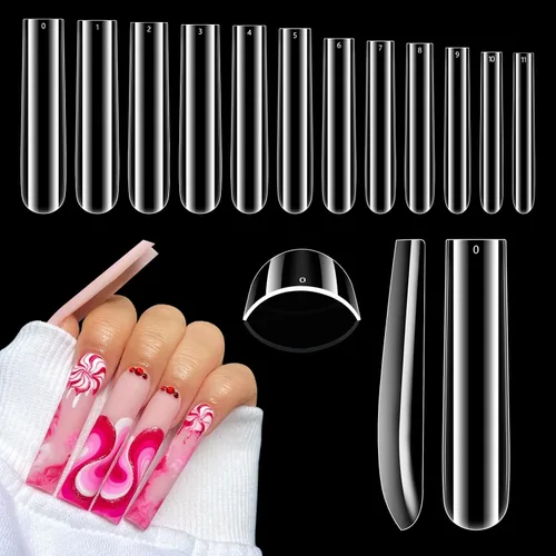 Vista 8 de 504 puntas de uñas cuadradas transparentes, 3XL, sin curva C, extensión de 504PCS Plano Cuadrado 3XL No C Curva