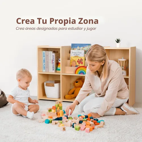 Vista 3 de OOOK Estantería Montessori y Organizador de Almacenamiento para Juguetes, Estantería Horizontal de 2 Niveles, Gabinete de Almacenamiento