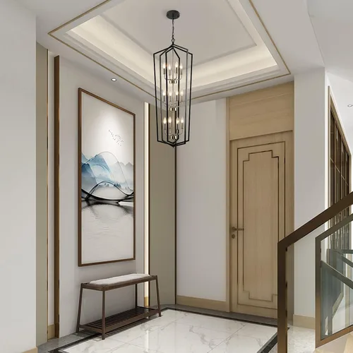 Vista 2 de WJShome Lámpara Colgante de Linterna de 12 Luces, Candelabros de Vestíbulo para Techos Altos, para Entrada, Vestíbulo, Isla de Cocina, Comedor, Sala