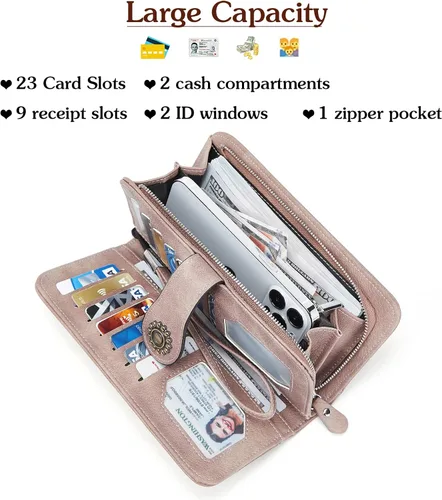 Vista 6 de BOSTANTEN Cartera de cuero genuino para mujer, de gran capacidad, cartera de mano con bloqueo RFID