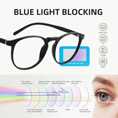 Vista 4 de Blue Light Glasses for Woman & Men - Anti Eyestrain Blue Light Blocking Glasses Lightweight Retro Gaming Glasses