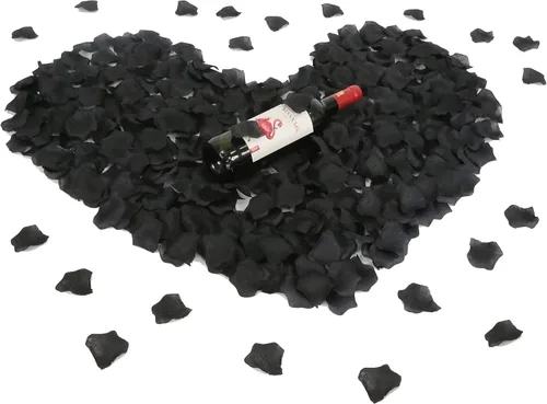 Vista 3 de ATFL Pétalos de rosa negros de 0.9 libras, 5000 pétalos de flores falsas negras para bodas, pétalos de flores para noche romántica para él, pétalos
