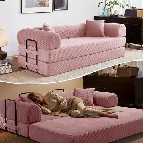 Vista 11 de Sofá cama convertible de 79 pulgadas, sofá futón sin hueso para sala de Marrón