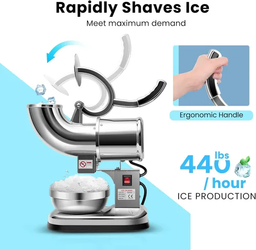 Vista 4 de VIVOHOME Picador de hielo eléctrico de doble cuchilla, máquina para hacer conos de nieve, de 440 libras/hora, color plateado, para uso doméstico