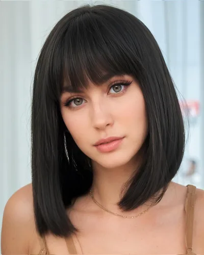 Vista 9 de YYHR Peluca corta estilo Bob con flequillo de 10 pulgadas, pelucas de cabello sintético lacio Yaki claro, pelucas cortas de corte Bob negro con 1b