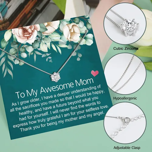 Vista 4 de Gifts for Mom Sterling Silver Cubic Zirconia Necklace Birthday Gifts for Women Girls Christmas Mother's Day Jewelry Gifts