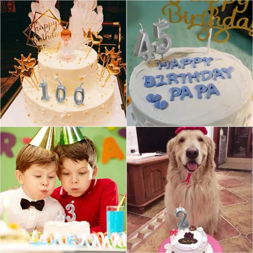 Vista 4 de Vela de primer año de cumpleaños plateada, feliz cumpleaños, número uno, para decoración de tartas, para fiestas, niños y adultos, número 1, 10, 10