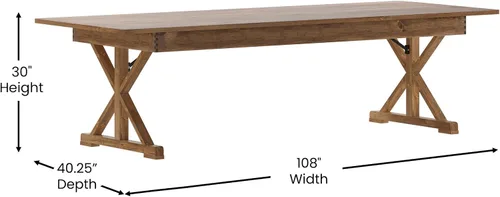 Vista 6 de Flash Furniture Hercules - Mesa de comedor plegable con patas en X, mesa rectangular de pino macizo de grado comercial para 10, 9 x 40 pulgadas