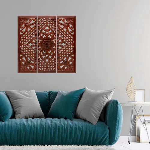 Vista 8 de Light & Pro Arte de pared marroquí-chino, juego de 3 paneles florales hechos a mano de 36 x 12 pulgadas para sala de estar, dormitorio y pasillo