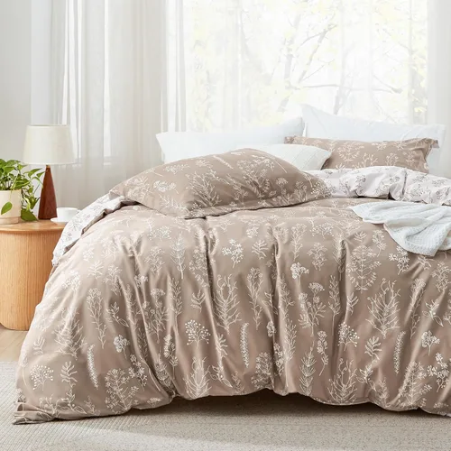 Vista 26 de Bedsure - Juego de edredón floral lindo, juego de ropa de cama tamaño King 04 - Gris claro