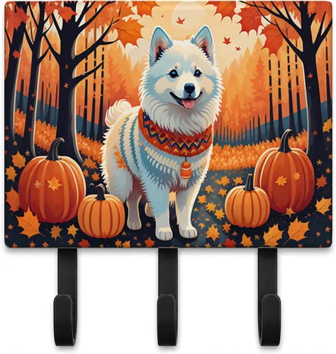Vista 23 de Affenpinscher - Correa de otoño o llavero Affenpinscher Fall artwork on ceramic tile with three steel hooks for keys, leashes, towels