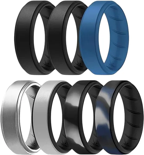Vista 22 de ROQ Anillo de boda de goma de silicona para hombre, ajuste cómodo, anillo de boda para hombre, duradero, anillo de compromiso de goma transpirable