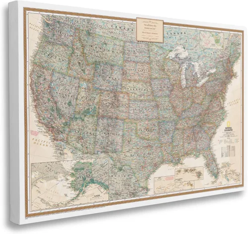 Vista 10 de Póster de lienzo enrollado personalizado con mapa de EE.UU. como arte de pared con chinchetas – Mapa ejecutivo grande de 24" x 36" de EE.UU.