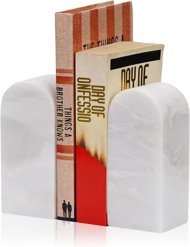 Vista 21 de Koville Sujetalibros de mármol italiano de Carrara para estantes, extremos decorativos para libros, 7 libras, soporte de libros de mármol Bianco