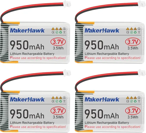Vista 7 de MakerHawk Batería LiPo de 3.7 V 950 mAh recargable 1S 3C batería de polímero de litio con placa de protección cinta de goma aislada, enchufe micro