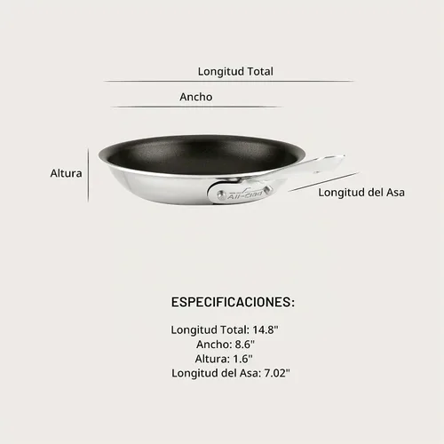 Vista 2 de All-Clad D3 - Sartén antiadherente profesional de acero inoxidable de 8 pulgadas, sartén de acero inoxidable de 3 capas, inducción, apta para horno