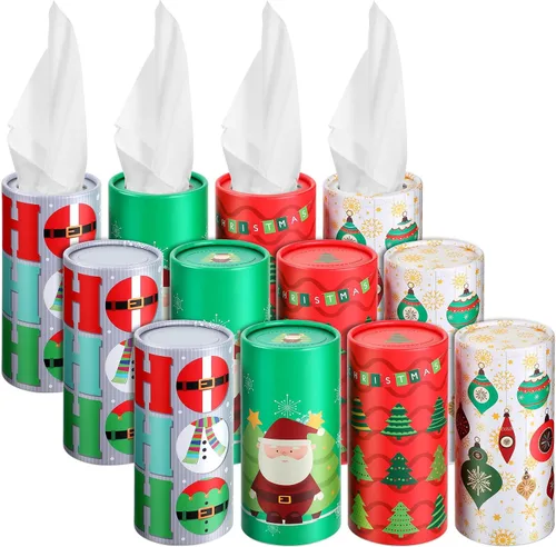 Vista 8 de Yexiya 4 piezas Portapañuelos navideño para coche con paquete de pañuelos faciales Cilindro de Navidad Cajas de pañuelos para coche Tubo redondo