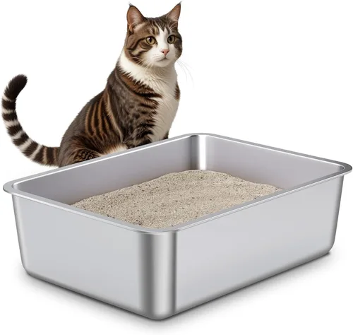 Vista 12 de Caja de arena de acero inoxidable con tapa, caja de arena para gatos